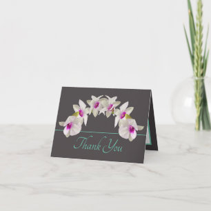 Gray Mint White Pink Orchid Bouquet Vielen Dank Karte