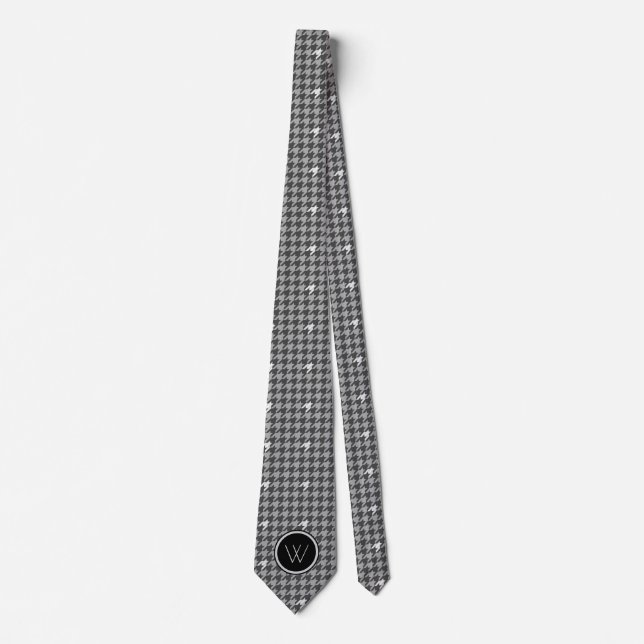 Gray mit Silver Accent Hahnentrittmuster Men's Nec Krawatte (Vorderseite)