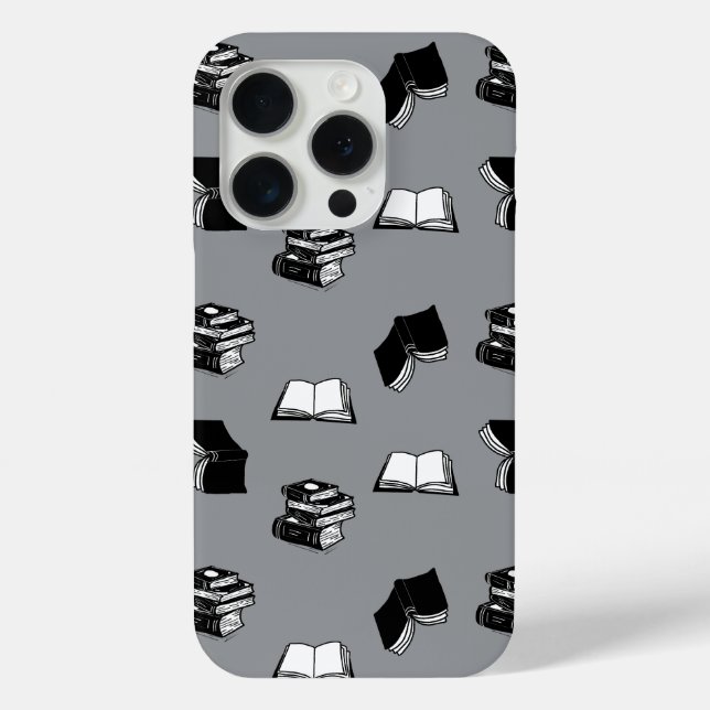 Gray Modern Bookish Bibliophile Book Pattern Case-Mate iPhone Hülle (Rückseite)
