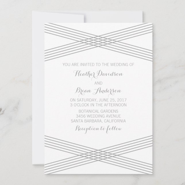 Gray Modern Deko Wedding Invite Einladung (Vorderseite)