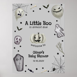 Gray Modern Little Boo Ghost Baby Dusche Willkomme Poster