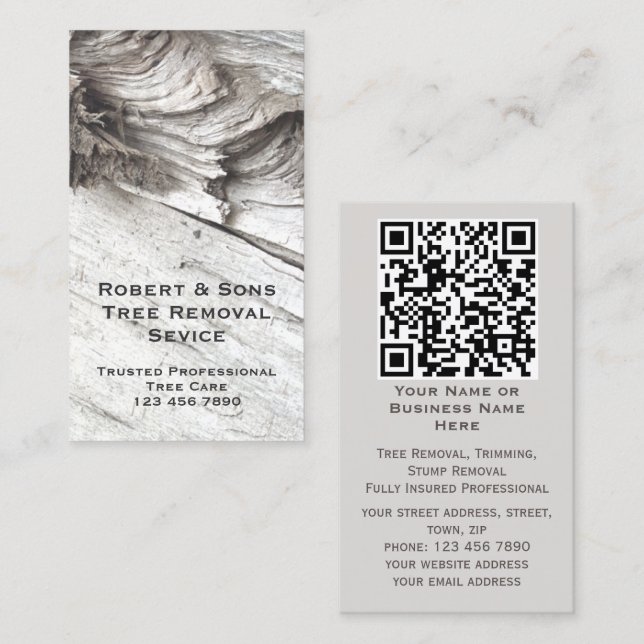 Gray Modern Rustic Tree Beruflich | QR-Code hinzuf Visitenkarte (Vorne/Hinten)