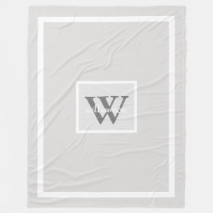 Gray Modern Simple Initial und Name Fleece Blanket