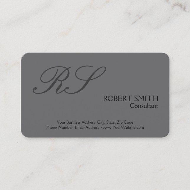 Gray Modern Simple Schlicht Elegante Monogram Visitenkarte (Vorderseite)