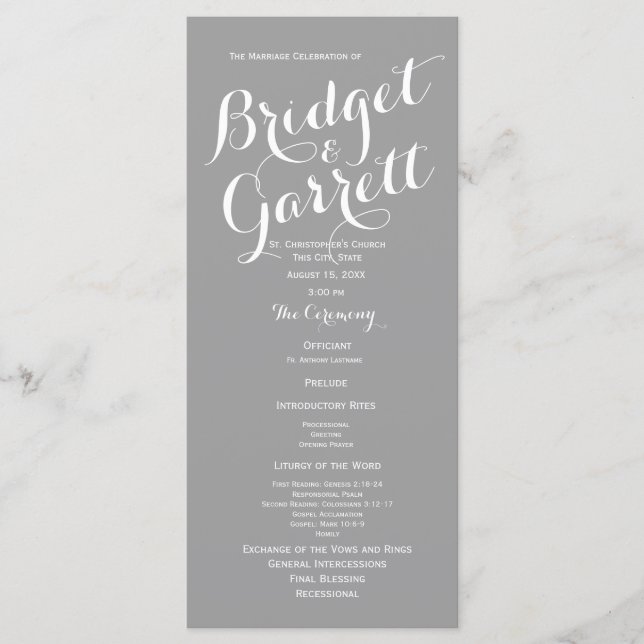 Gray Modern Text Wedding Program Programm (Vorderseite)