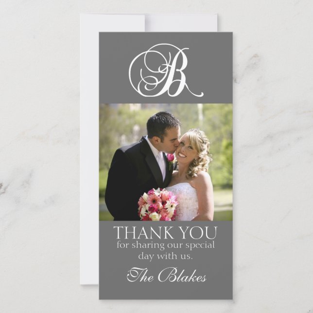 Gray Monogram B Wedding Danke Foto Card (Vorderseite)