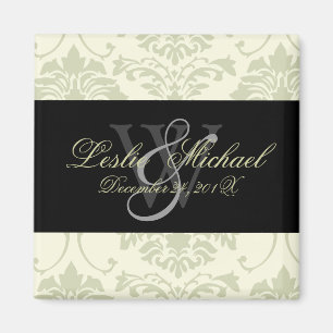 Gray Monogram Damask Wedding, Magnete