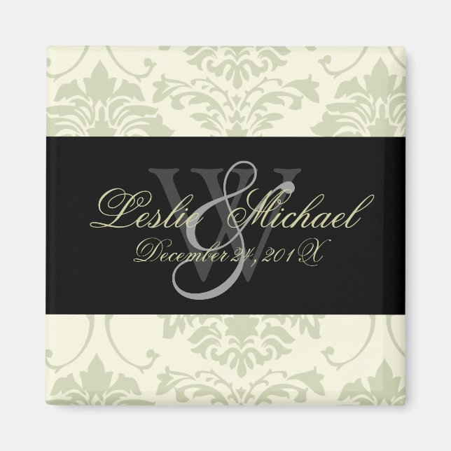 Gray Monogram Damask Wedding, Magnete (Vorne)