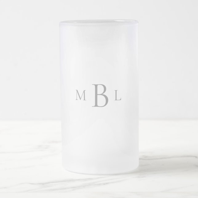 Gray Monogram Elegant Wedding Mattglas Bierglas (Mittel)