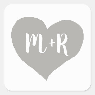 gray monogram love heart quadratischer aufkleber