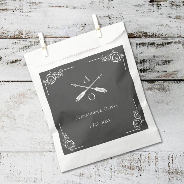 Gray Monogram und Arrows Wedding Geschenktütchen (Gray Monogram and Arrows Wedding Favor Bags)