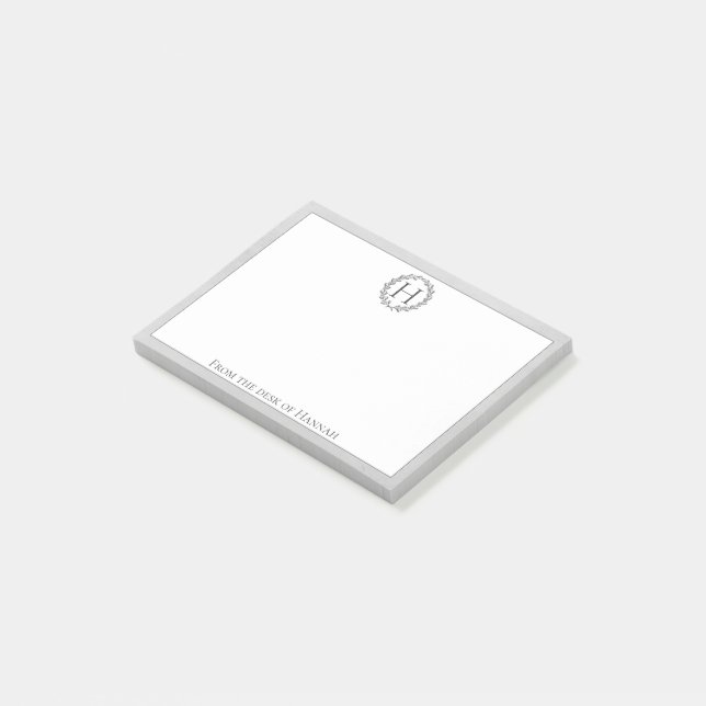 Gray Monogram Wreath Post-it Klebezettel (angewinkelt)