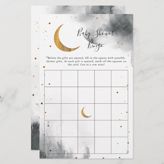 Gray Moon Baby Shower Bingo Game (Vorne/Hinten)