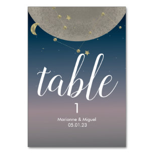 Gray Moon Constellation Ombre Sky Wedding Tischnummer