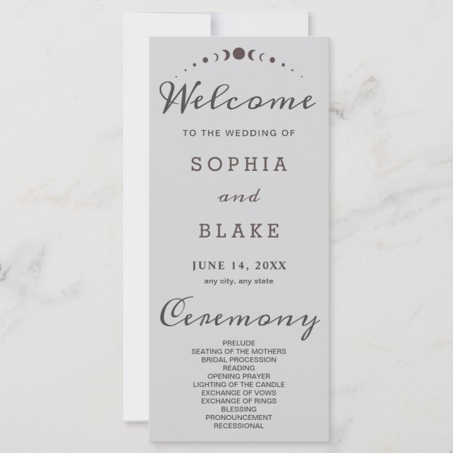 Gray Moon Phases Light Gray Wedding Program (Vorderseite)