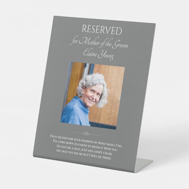 Gray Mother Groom Foto Memorial Wedding Chair Sockelschild (Vorderseite)