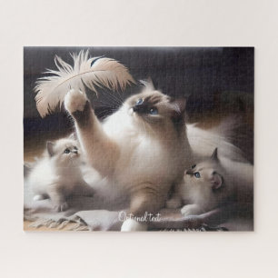 Gray Mother Ragdoll Cat and Kittens Puzzle
