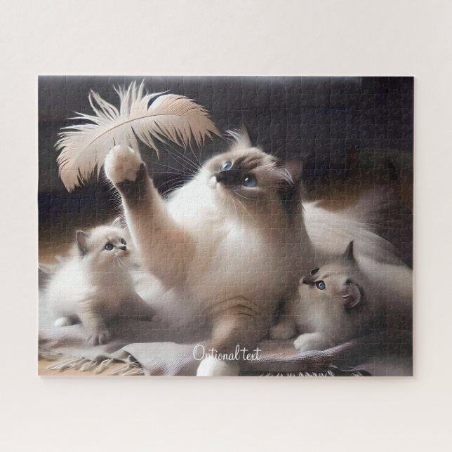 Gray Mother Ragdoll Cat and Kittens Puzzle (Horizontal)