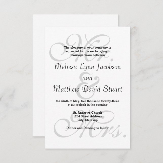 Gray Mr. & Mrs. - Einladung zur Hochzeit 3x5 (Vorne/Hinten)