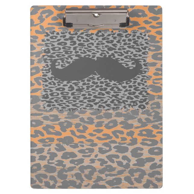 Gray Mustache und Leopard Print Klemmbrett (Vorderseite)