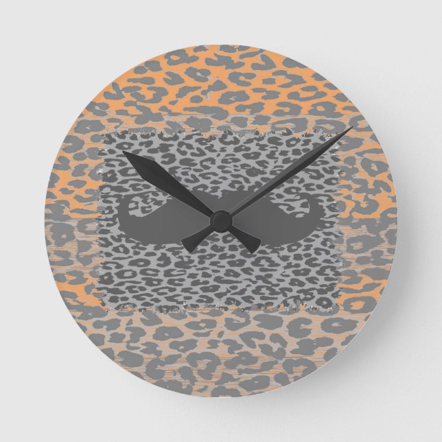 Gray Mustache und Leopard Print Runde Wanduhr (Vorderseite)