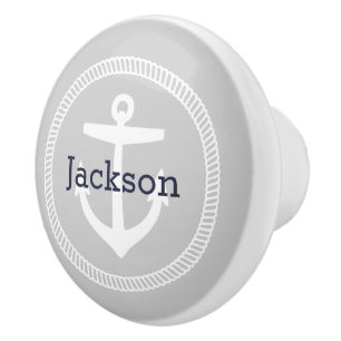 Gray Nautical Anchor Monogram Keramikknauf
