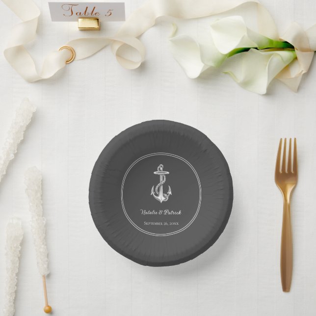 Gray Nautical Anchor Wedding Paper Bowls Pappteller (Hochzeit)