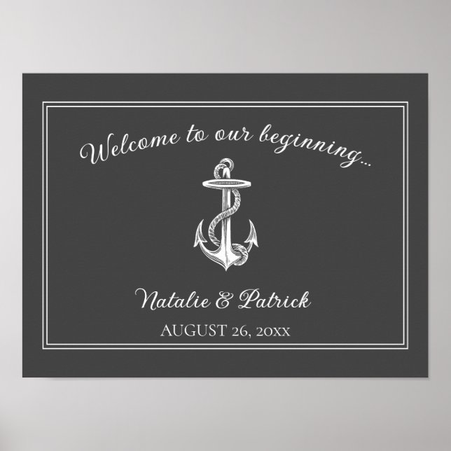 Gray Nautical Anchor Wedding Poster (Vorne)
