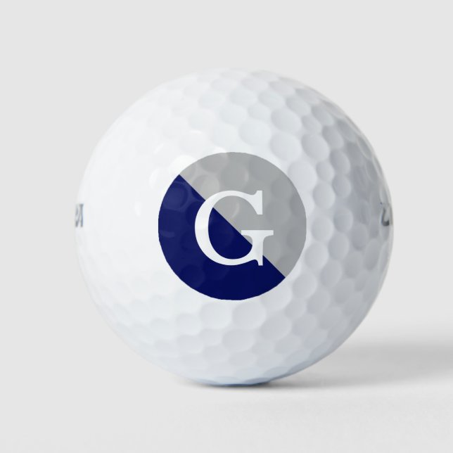 Gray Navy Blue 2 Tone Diag Initial Monogram Golfball (Vorderseite)