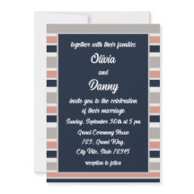 Gray Navy Blue Pink Coastal Streifen Hochzeit