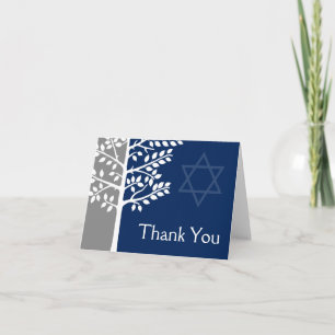 Gray Navy Blue Tree of Life Bar Mitzvah Vielen Dan Dankeskarte