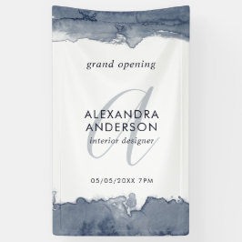 Gray Navy Watercolor Monogram Grand Opening Banner