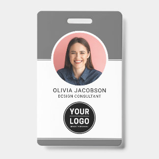 Gray Neutral Modern Company Employee Foto QR ID Ausweis