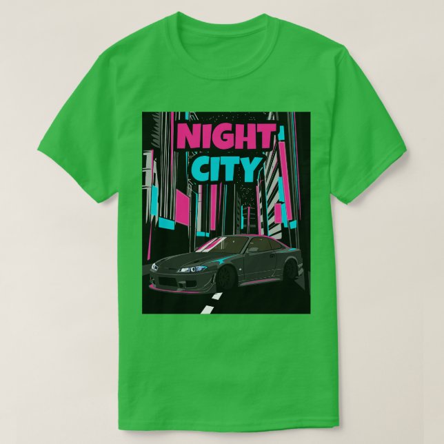 Gray Nissan Silvia S15 Night City T-Shirt (Design vorne)