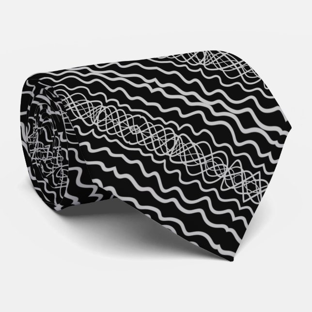 Gray On Black Curvy Twisty Line Drawing Pattern   Krawatte (Gerollt)