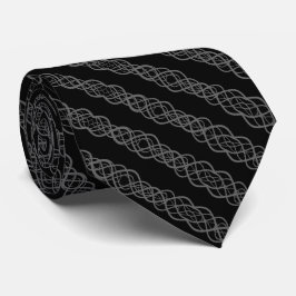 Gray On Black Twisted Curvy Line Drawing Pattern Krawatte