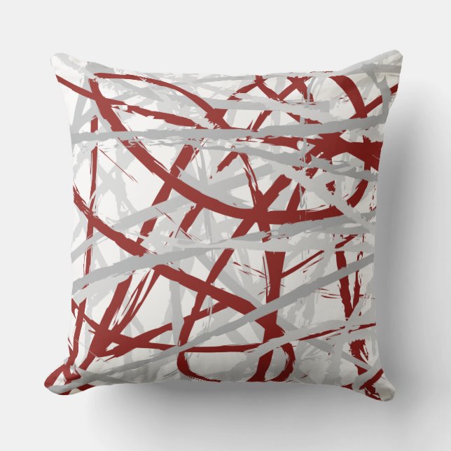 GRAY ON RED LINES DESIGN Retro Throw Kissen (Vorderseite)