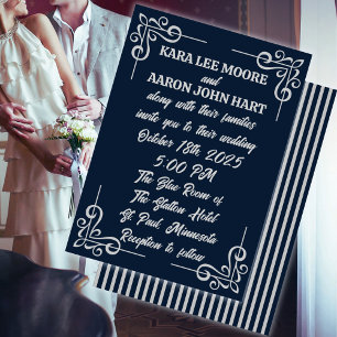 Gray on Slate Blue Edwardian Wedding Einladung
