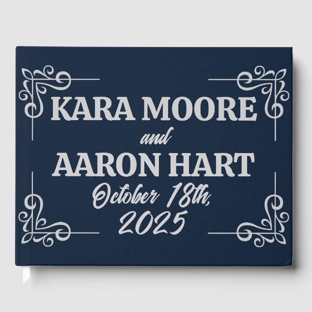 Gray on Slate Blue Edwardian Wedding Gästebuch (Vorderseite)