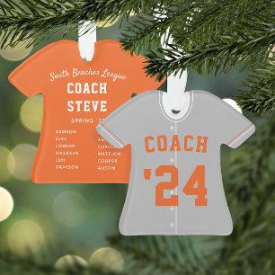Gray & Orange Baseball Coach Team Jersey Ornament