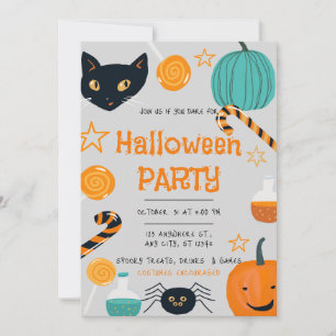 Gray Orange Funny Halloween Party Einladung