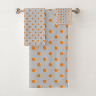 Gray Orange Polka Dot Badhandtuch Set