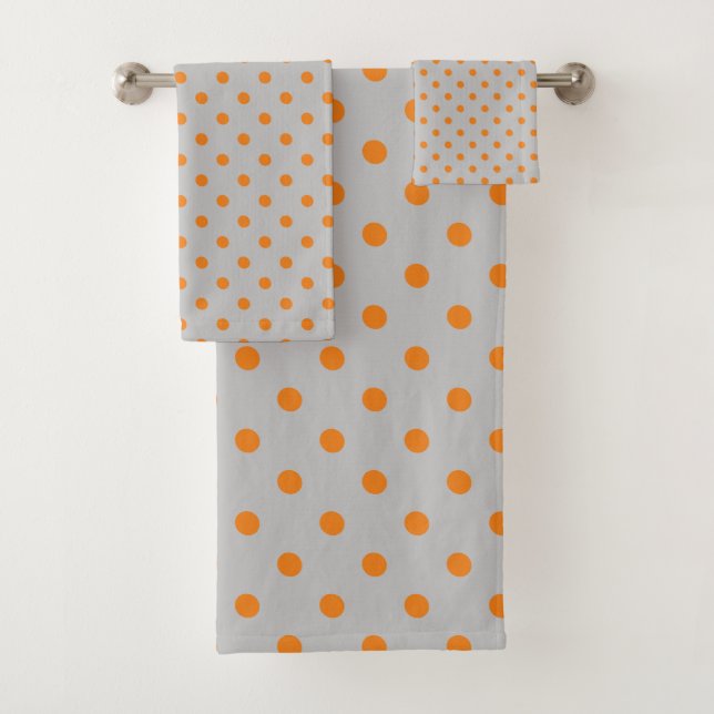 Gray Orange Polka Dot Badhandtuch Set (Insitu)