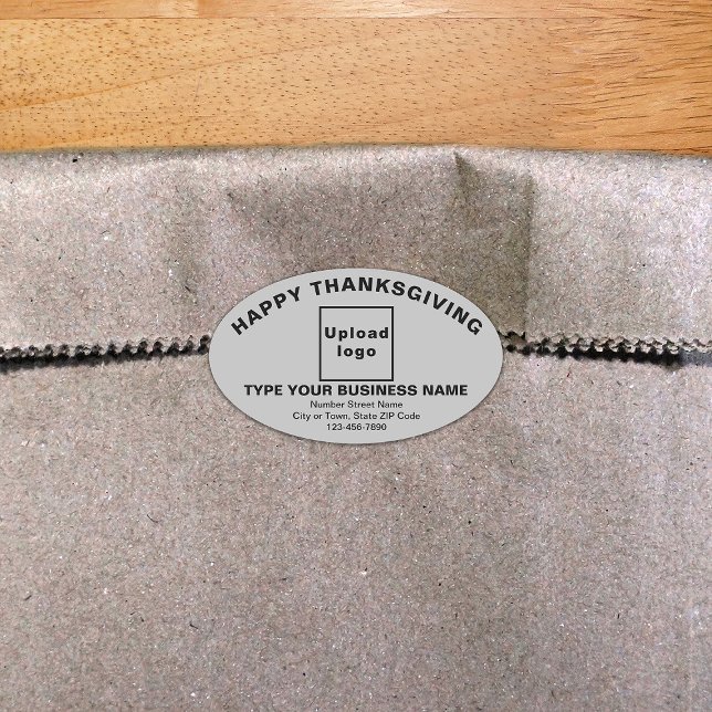 Gray Oval Aufkleber für Erntedank (Thanksgiving greeting with your business brand on gray oval shape sticker.)