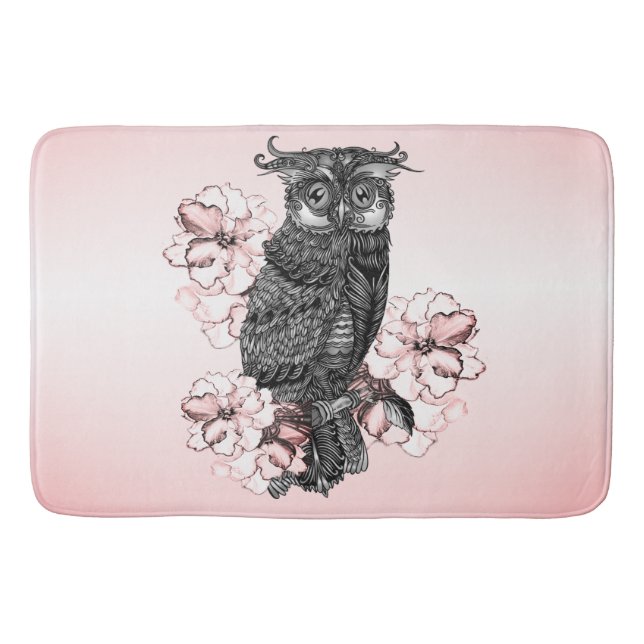 Gray Owl Pink Orchids Badematte (Vorderseite)