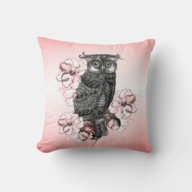 Gray Owl Pink Orchids Kissen (Vorderseite)
