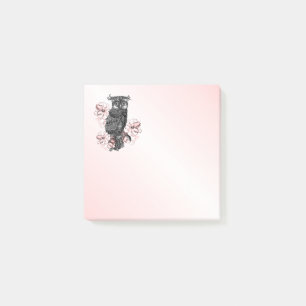 Gray Owl Pink Orchids Post-it Klebezettel