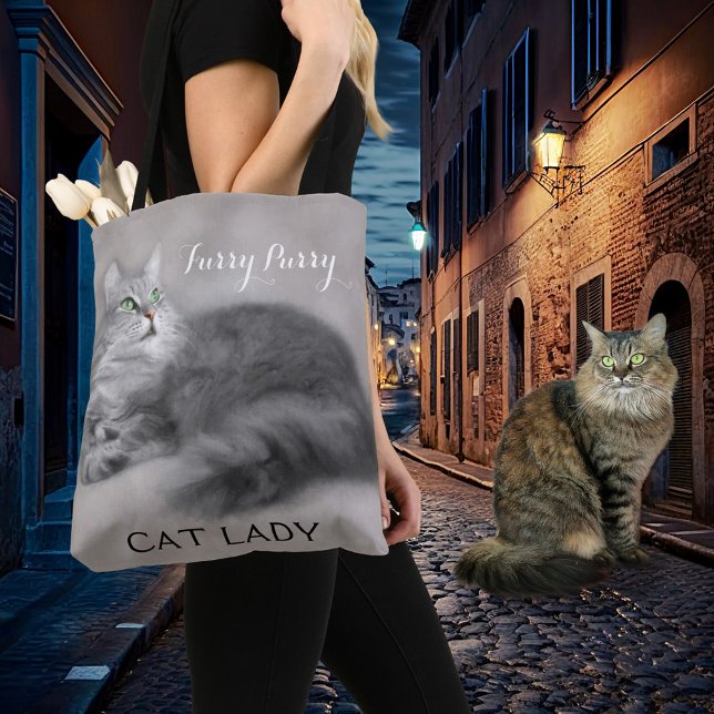 Gray Painted Crazy Cat Lady Tote Bag (Von Creator hochgeladen)