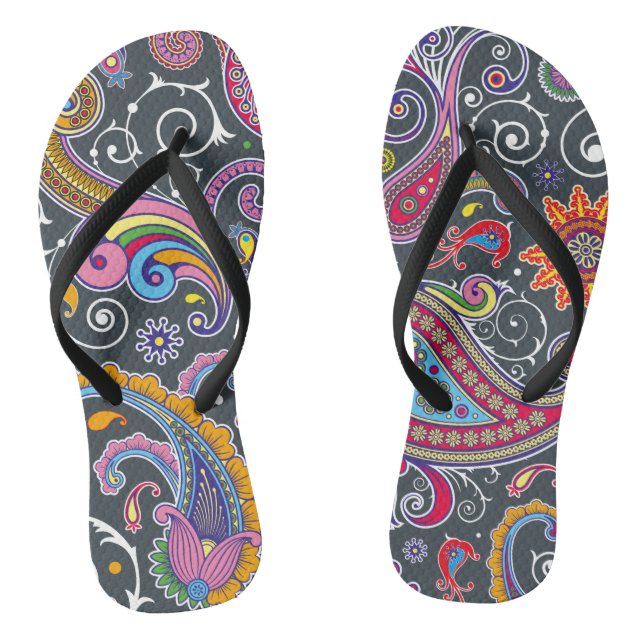 Gray Paisley Pattern Flip Flops (Fußbett)