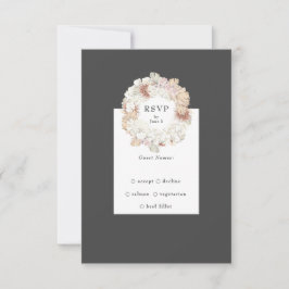 Gray Pampas Charcoal Wreath Boho Monogram Wedding RSVP Karte